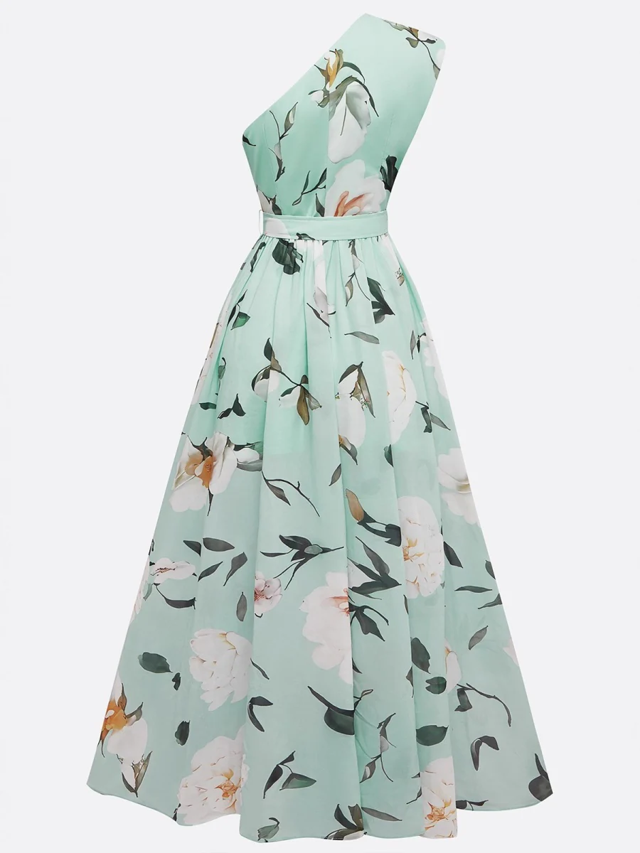 Sloping Shoulders Printed Vacation Temperament Maxi Dresses - Image 3