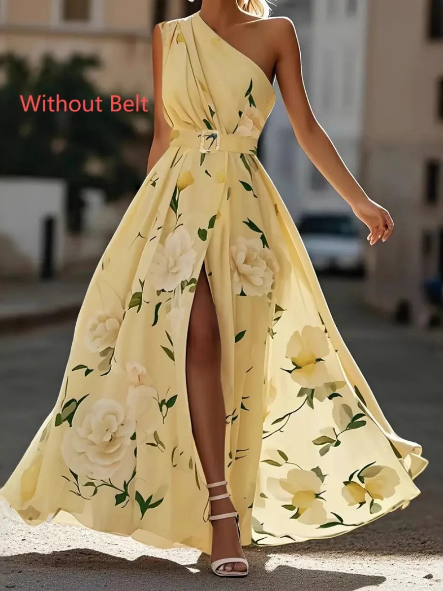 Sloping Shoulders Printed Vacation Temperament Maxi Dresses - Image 4
