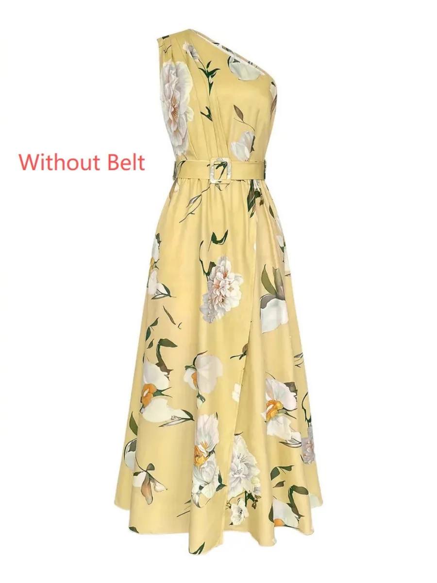Sloping Shoulders Printed Vacation Temperament Maxi Dresses - Image 5