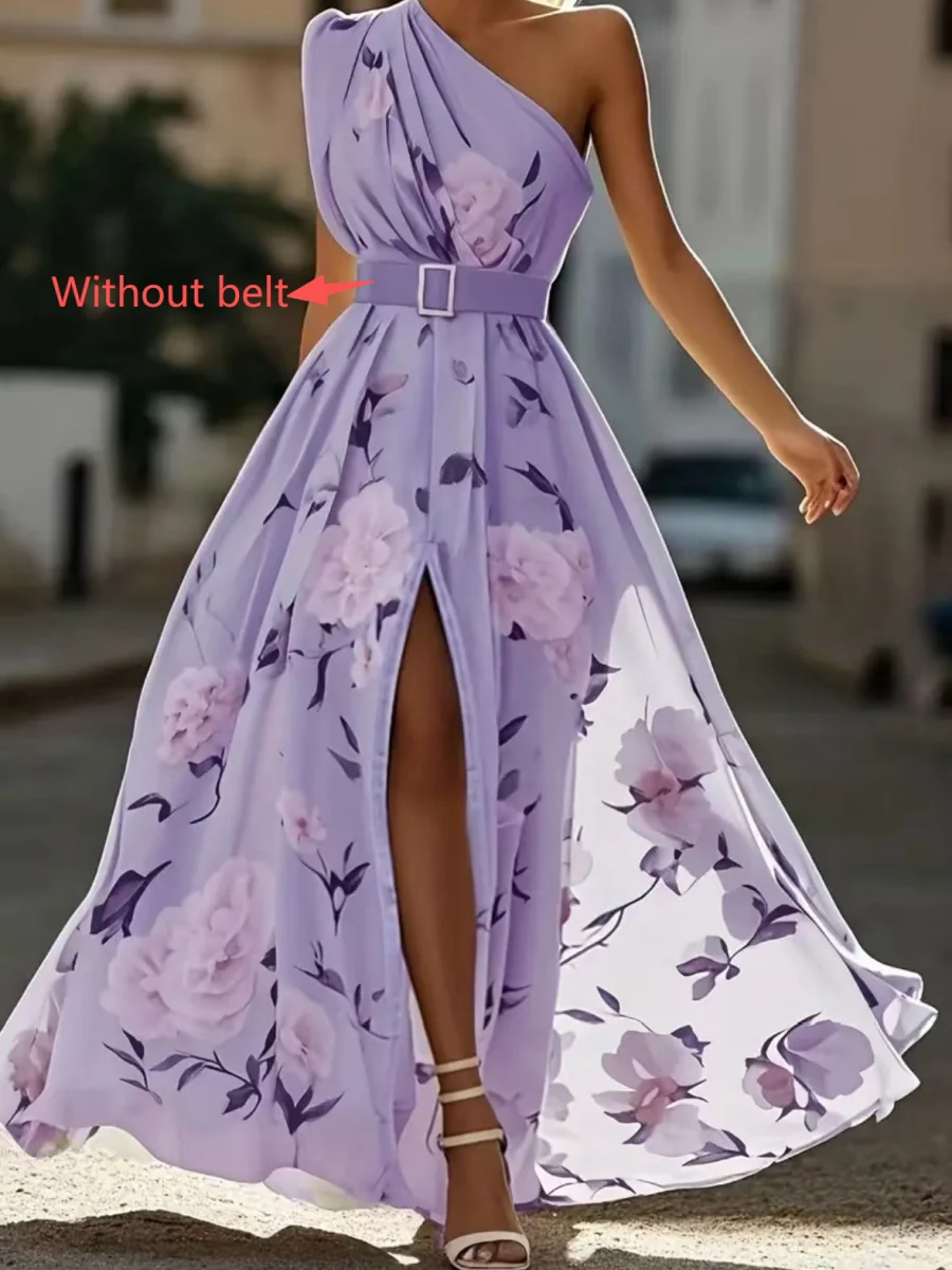 Sloping Shoulders Printed Vacation Temperament Maxi Dresses - Image 6