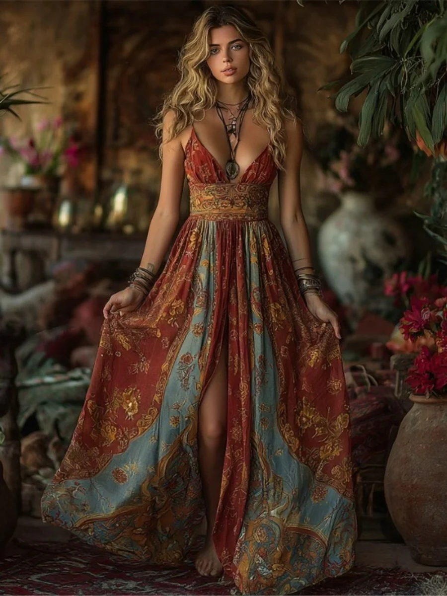 Hippie Camisoles Printed Elegant Maxi Dresses - Image 6