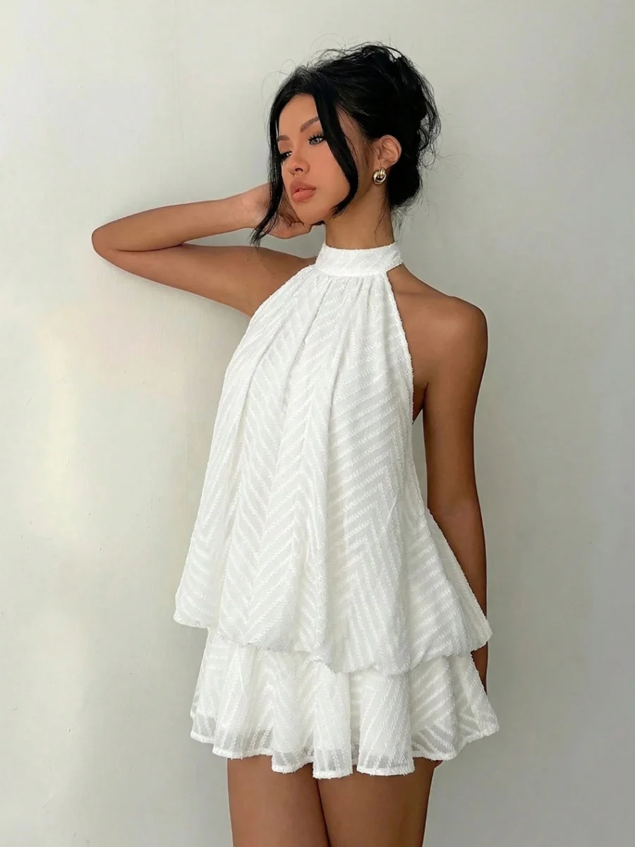 Halter Backless Lace Up Bud Polka Dots Mini&Short Dresses - Image 13