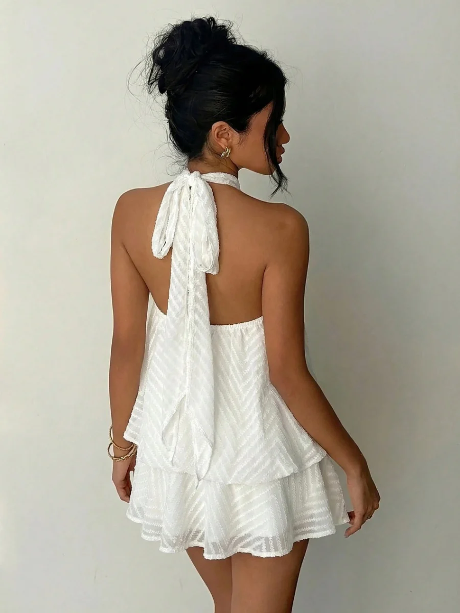 Halter Backless Lace Up Bud Polka Dots Mini&Short Dresses - Image 14
