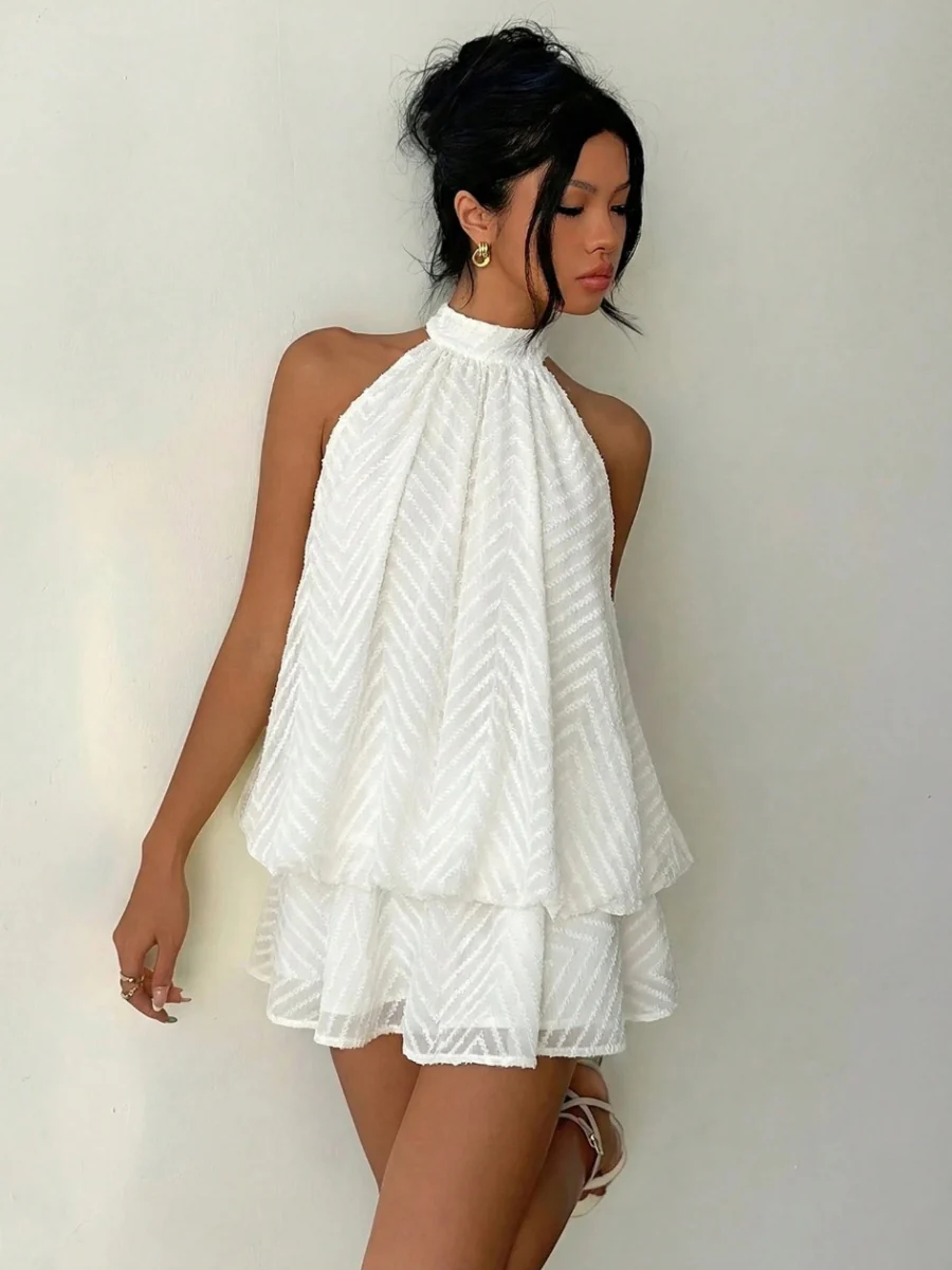 Halter Backless Lace Up Bud Polka Dots Mini&Short Dresses - Image 15