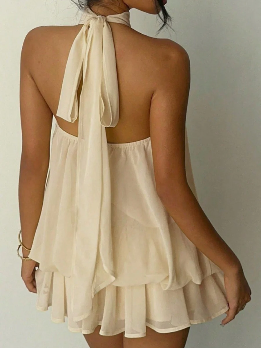 Halter Backless Lace Up Bud Polka Dots Mini&Short Dresses - Image 17