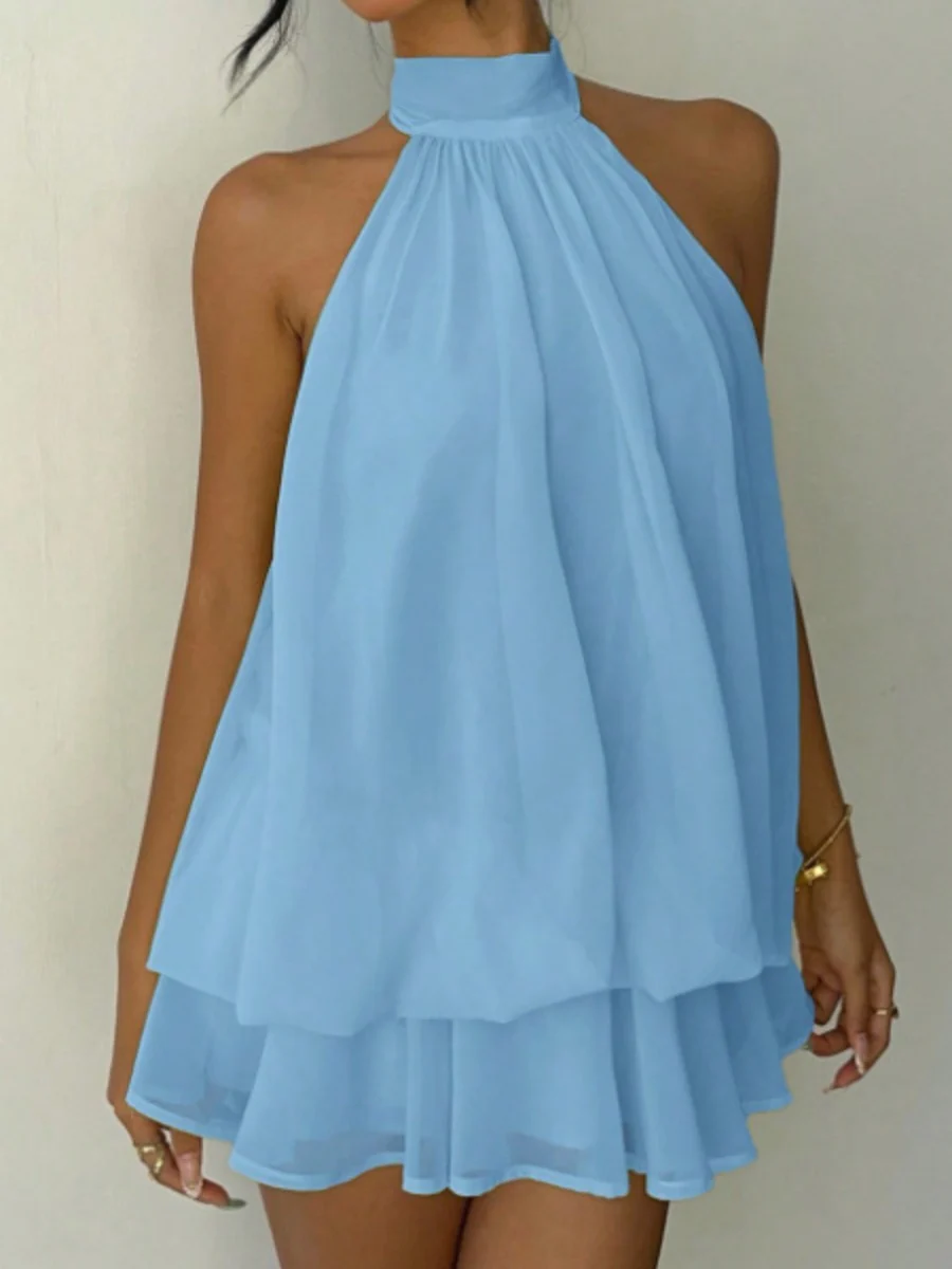 Halter Backless Lace Up Bud Polka Dots Mini&Short Dresses - Image 23