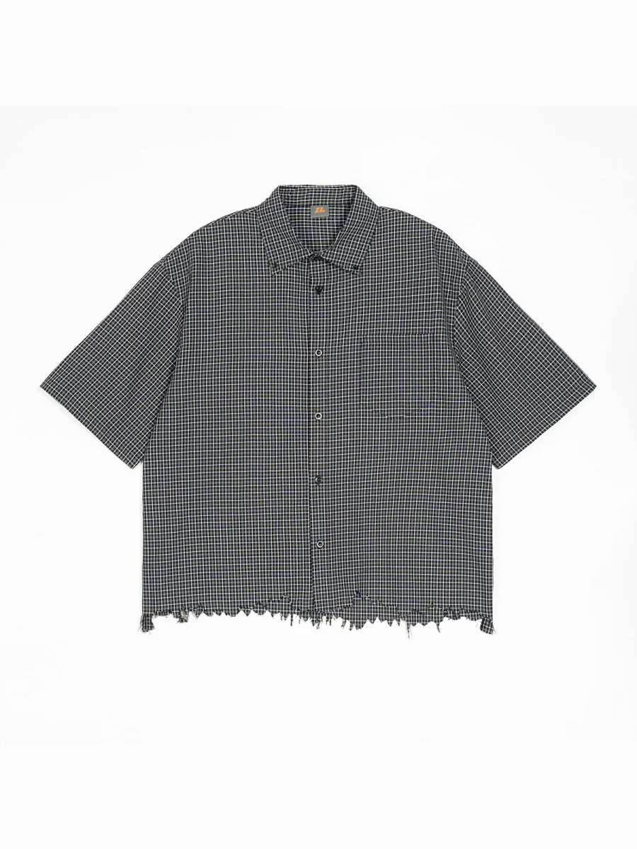 Destroy Hem Plaid Lightweight Boxy Shirts - Image 4