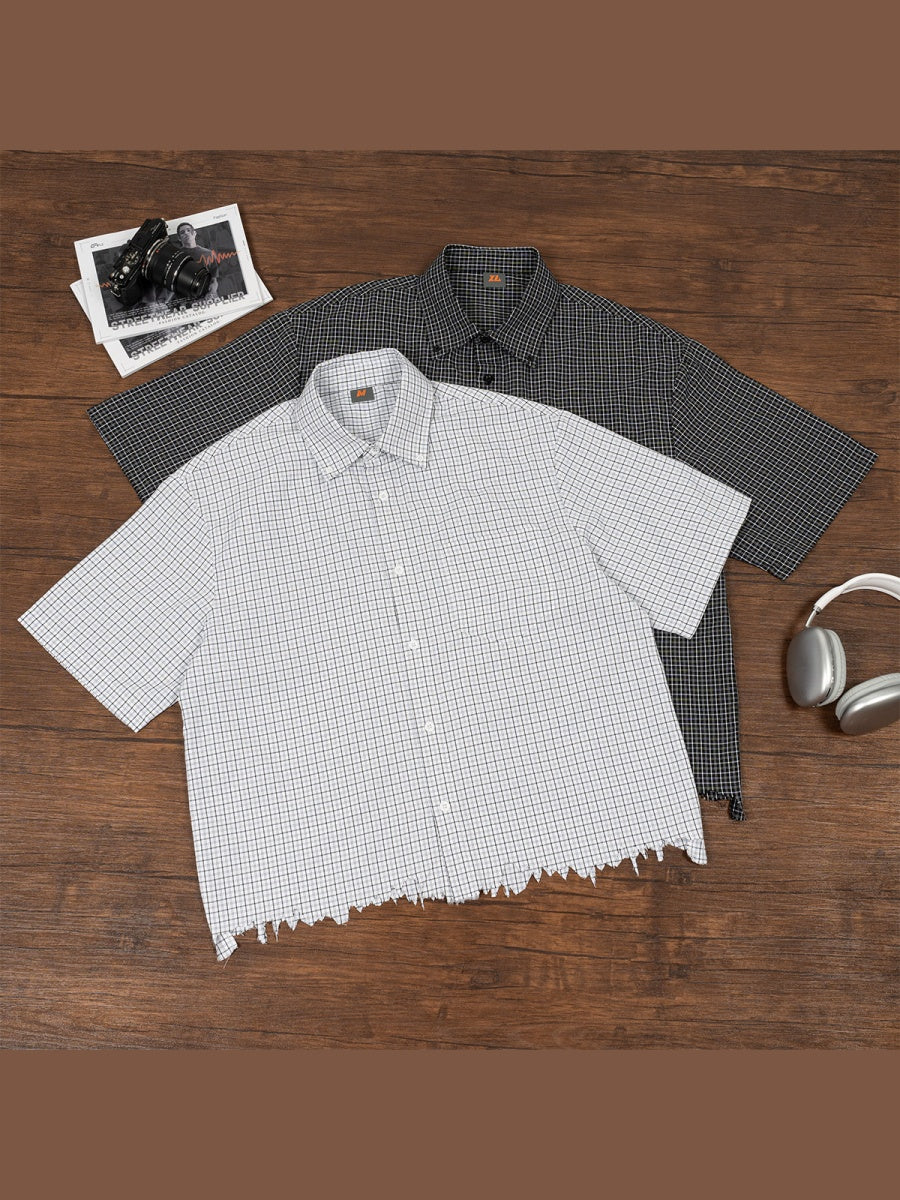 Destroy Hem Plaid Lightweight Boxy Shirts - Image 5