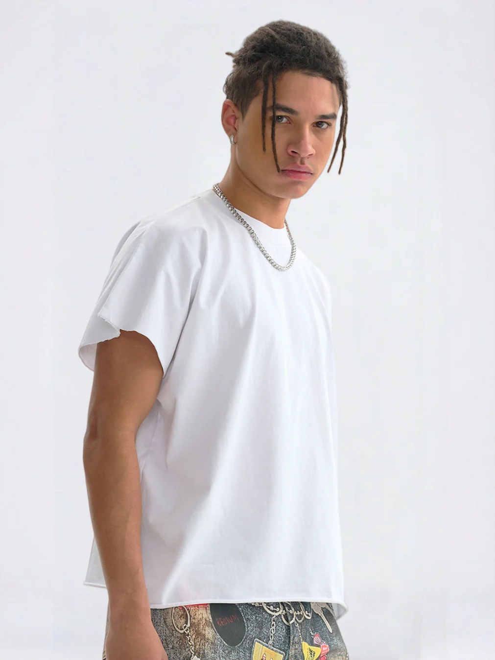 Boxy Boxy Rough Edge Solid Color T-shirt