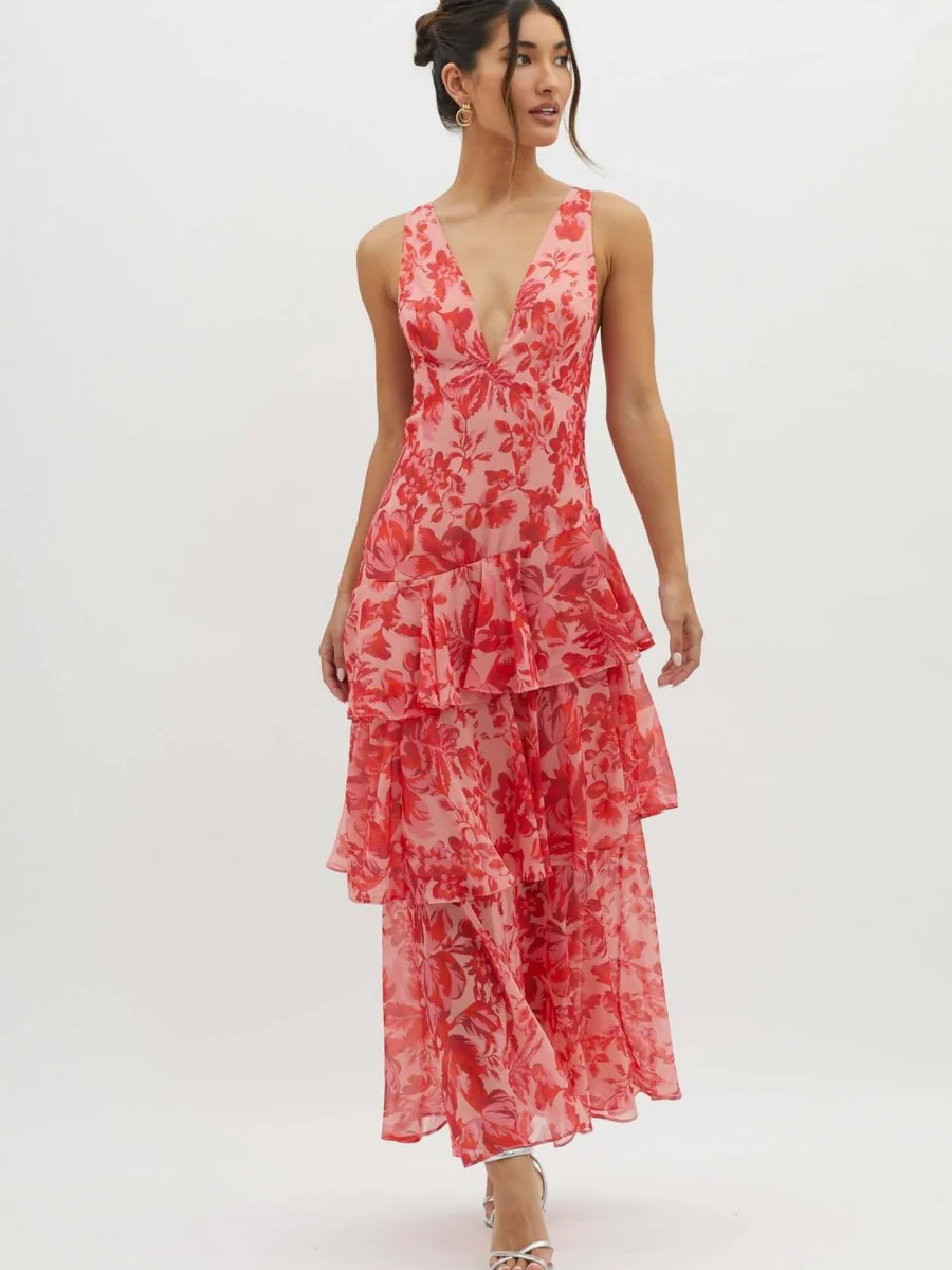 Floral Print Slim Fit Ruffled Spaghetti Strap Maxi Dress - Image 6