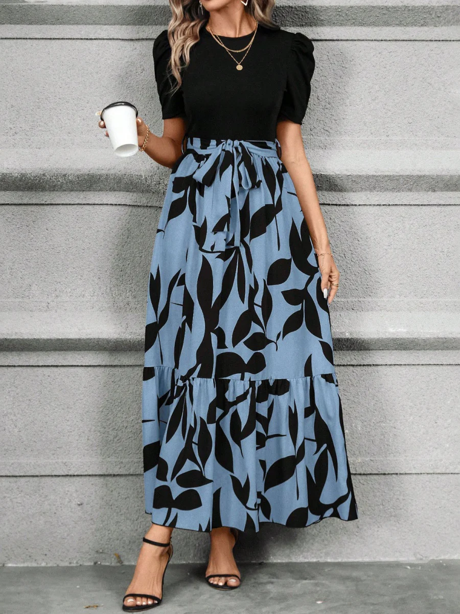 Floral Print High-waisted Long Dress - Image 11