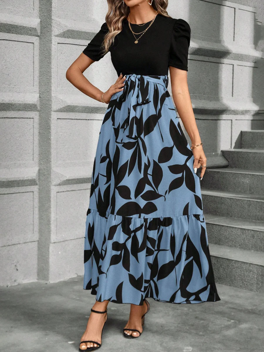 Floral Print High-waisted Long Dress - Image 9