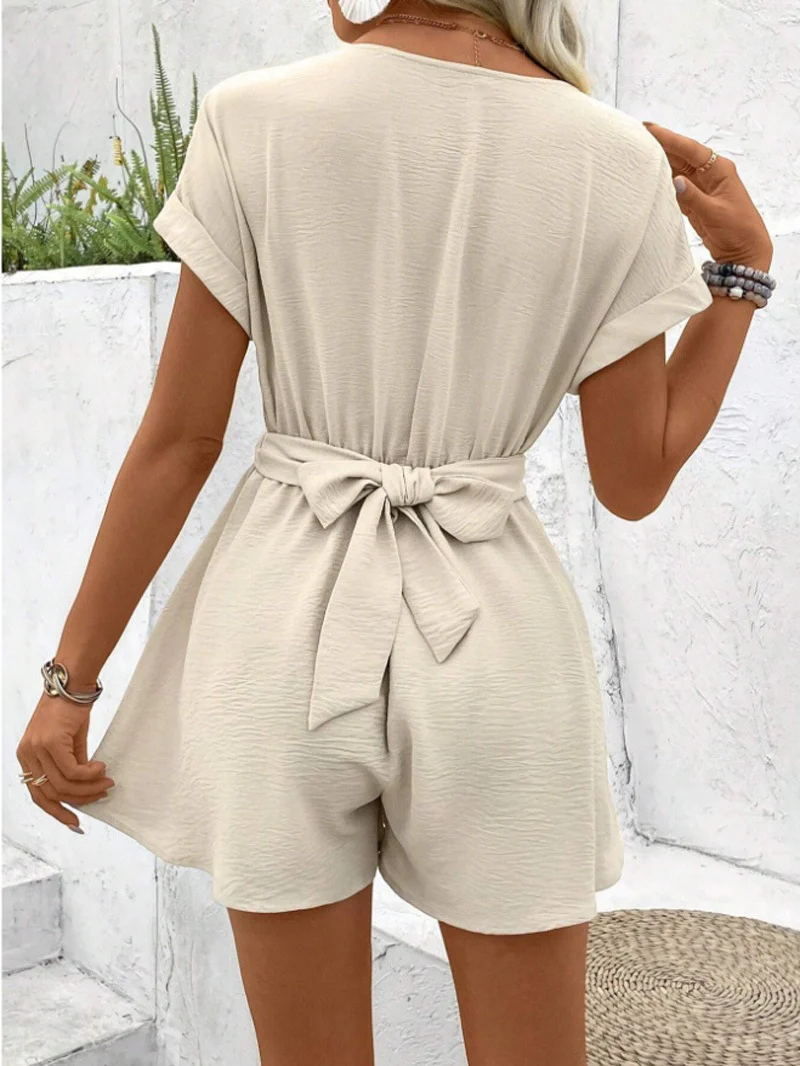 Batwing Sleeve Twisted Jumpsuit Shorts - Image 2