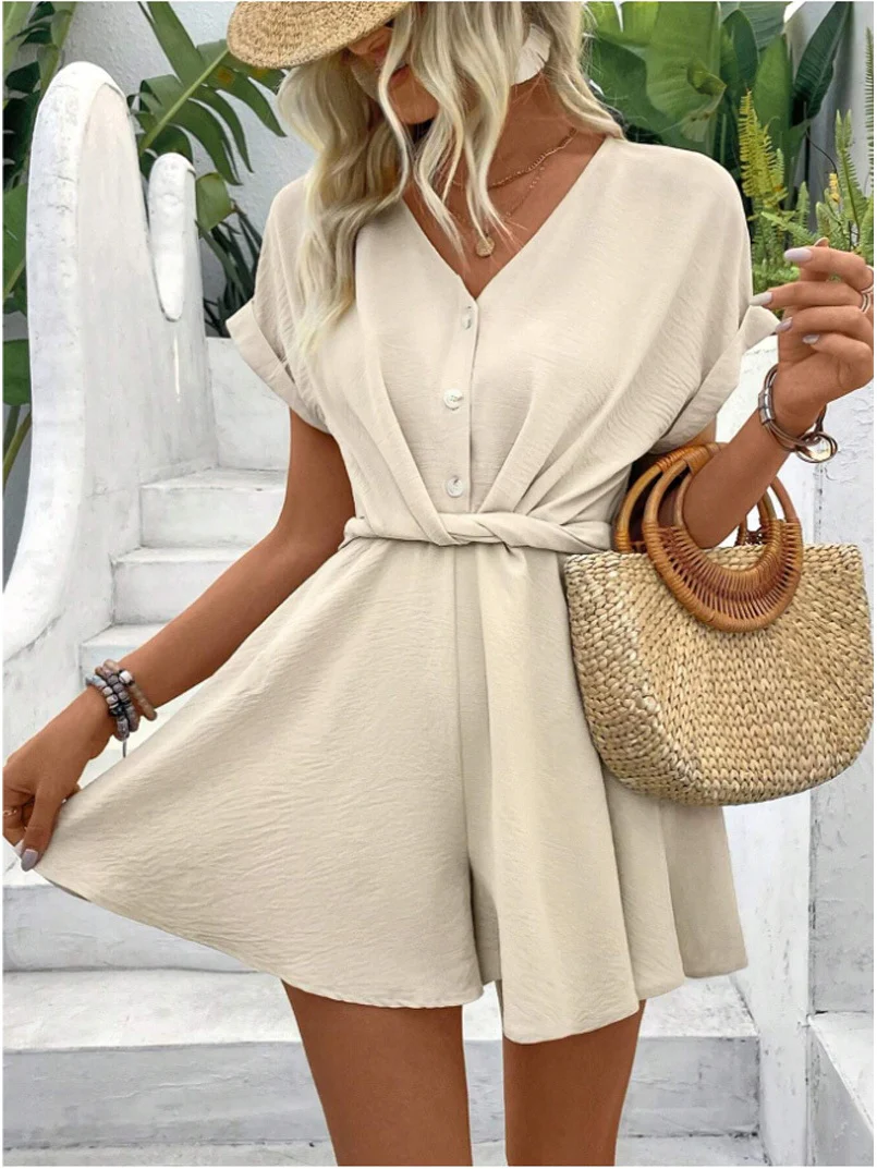 Batwing Sleeve Twisted Jumpsuit Shorts - Image 6