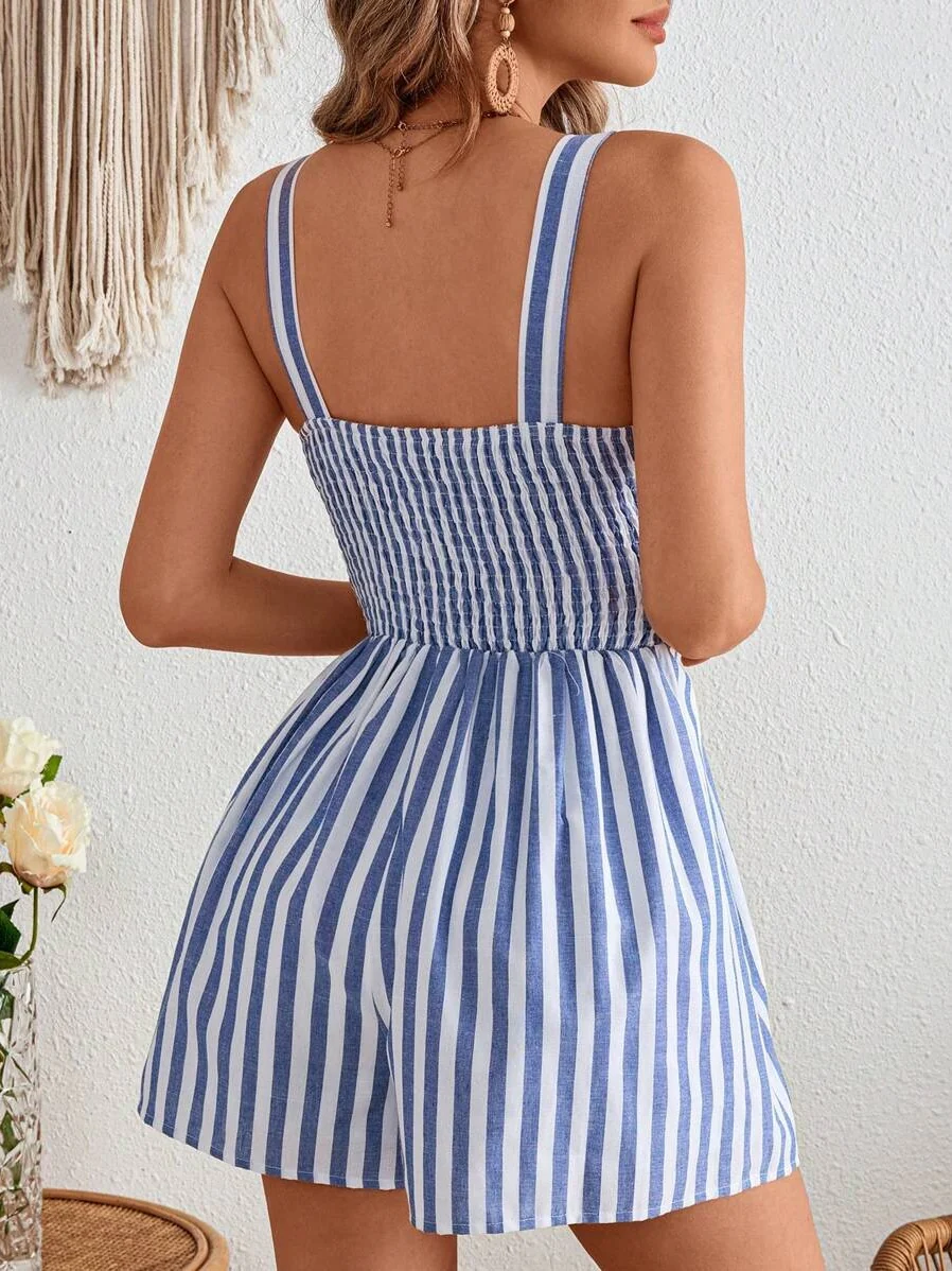 Striped Backless Cutout Cable Knit Jumpsuit - Image 2