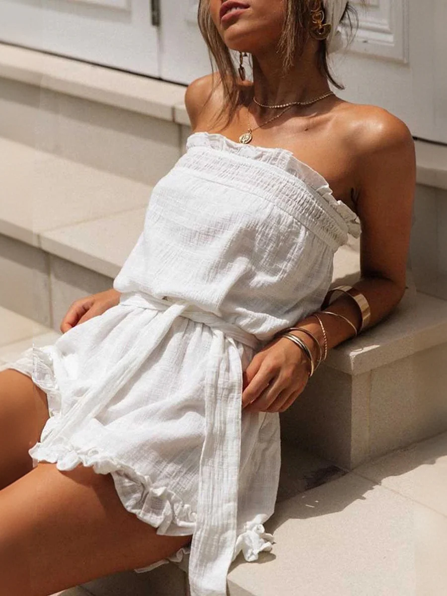 Strapless Cotton-polyester Jumpsuit With Belt - Image 6