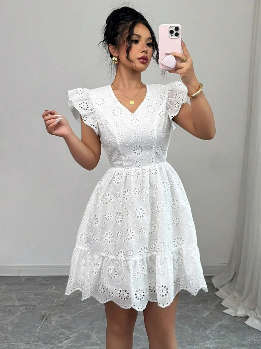 Chain Link Geometric Patterned Wood Ear Trim Mini&Short Dresses - Image 3