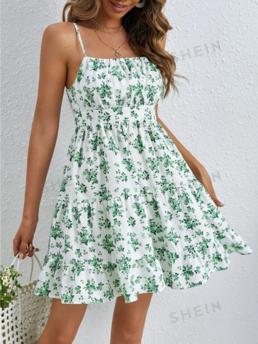 Floral Ruffled Halter Top, Sleeveless, Fitted Waist Mini&Short Dresses - Image 10