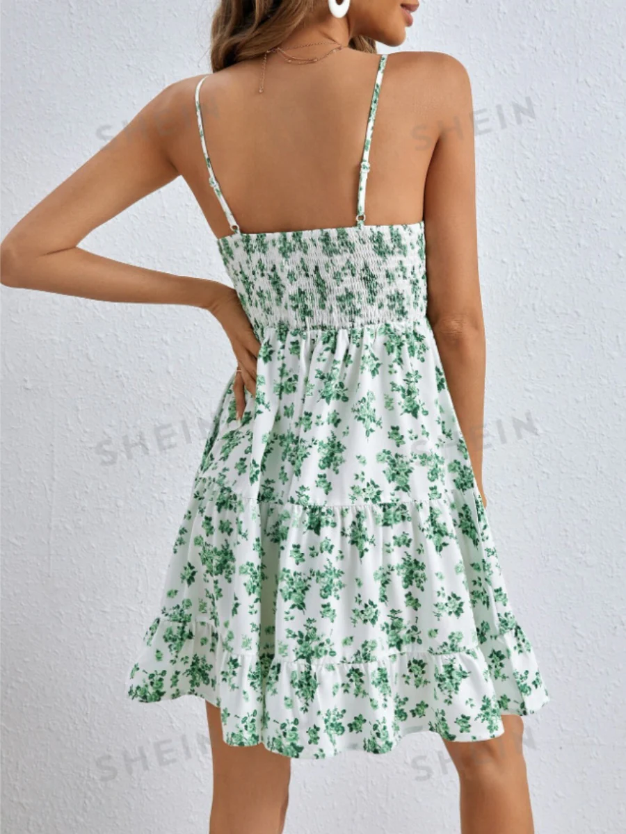 Floral Ruffled Halter Top, Sleeveless, Fitted Waist Mini&Short Dresses - Image 9