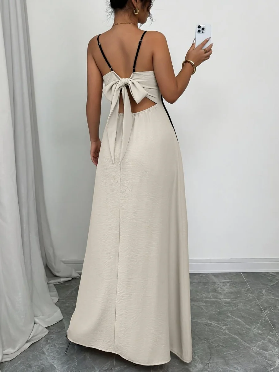 Thin Shoulder Straps Backless Color Matching Color-blocked Camisoles Maxi Dresses - Image 2