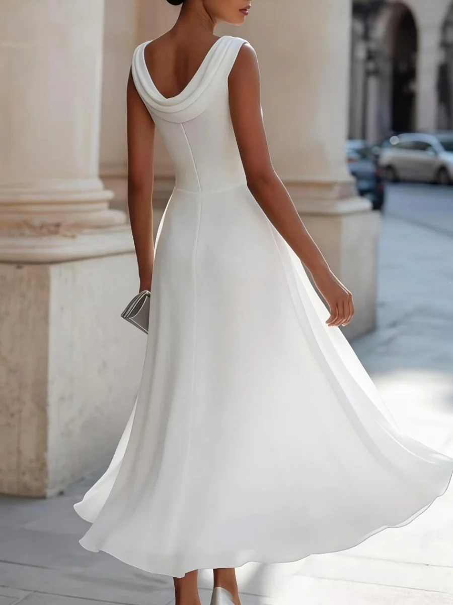 One-shoulder Collar Sleeveless Waist Big Swing Grace Maxi Dresses - Image 2