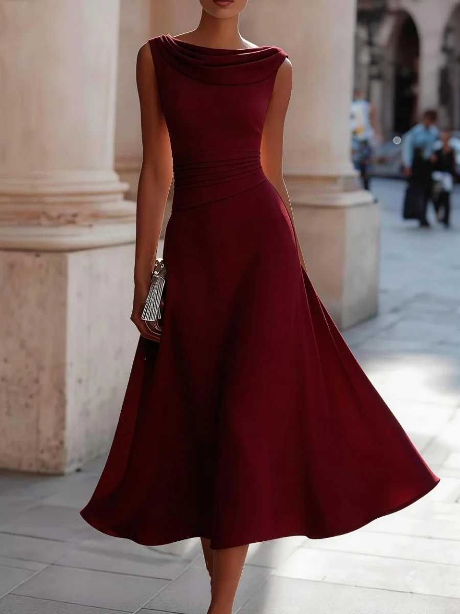 One-shoulder Collar Sleeveless Waist Big Swing Grace Maxi Dresses - Image 4