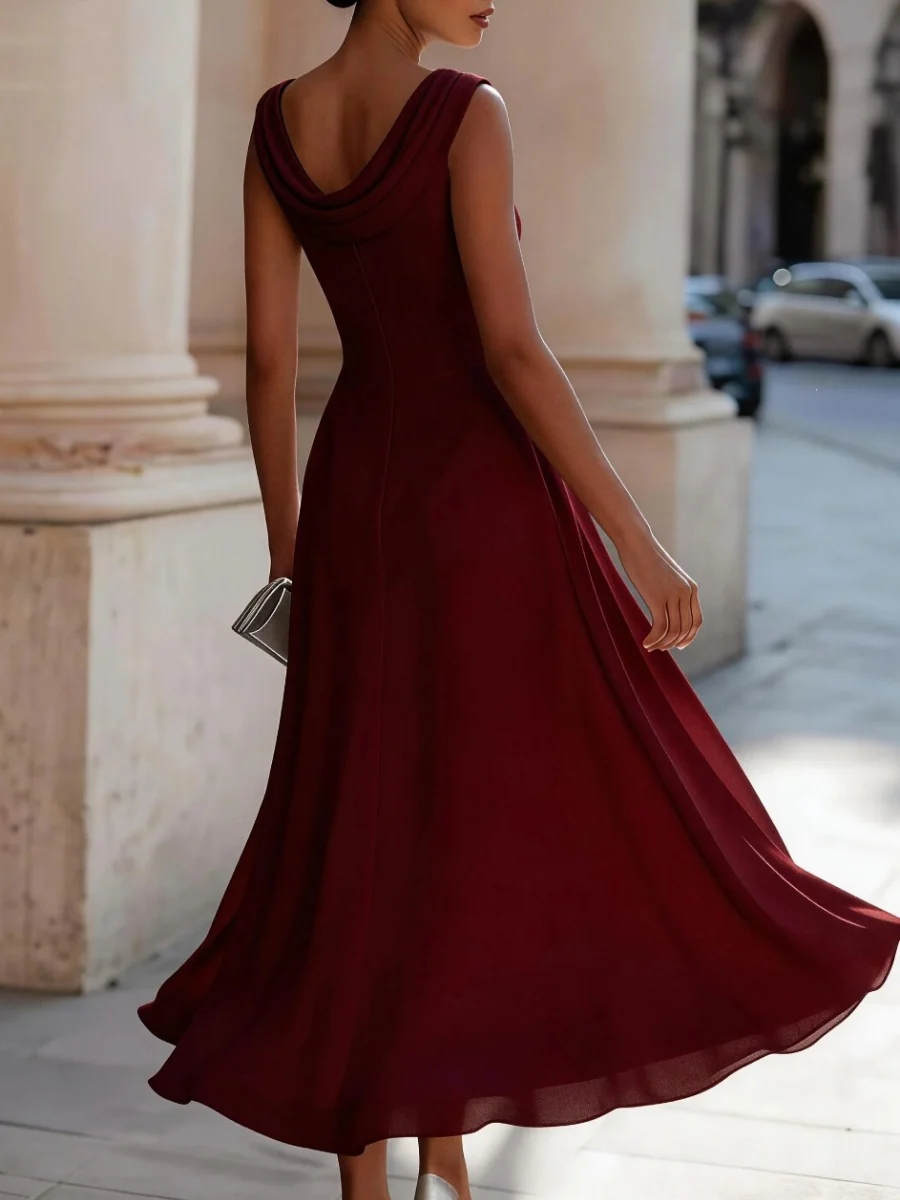 One-shoulder Collar Sleeveless Waist Big Swing Grace Maxi Dresses - Image 5