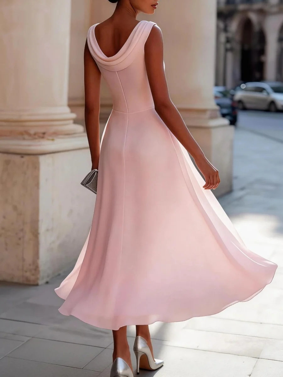 One-shoulder Collar Sleeveless Waist Big Swing Grace Maxi Dresses - Image 7