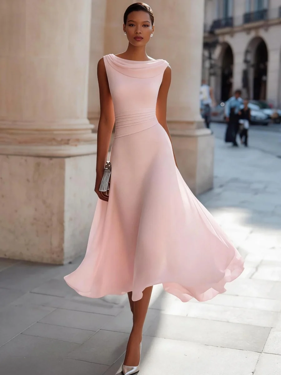 One-shoulder Collar Sleeveless Waist Big Swing Grace Maxi Dresses - Image 8