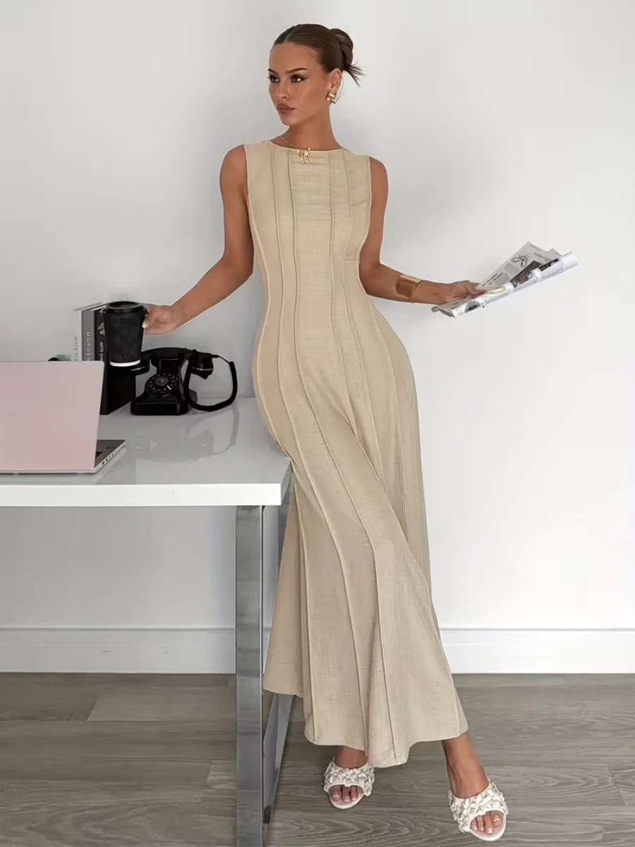 Sleeveless Temperament Gathering Grace Maxi Dresses - Image 2