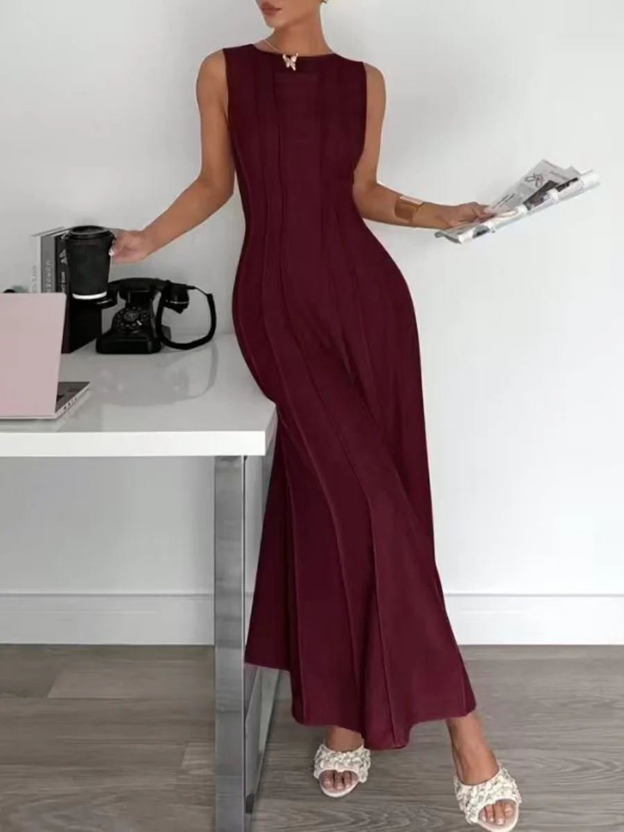 Sleeveless Temperament Gathering Grace Maxi Dresses - Image 3