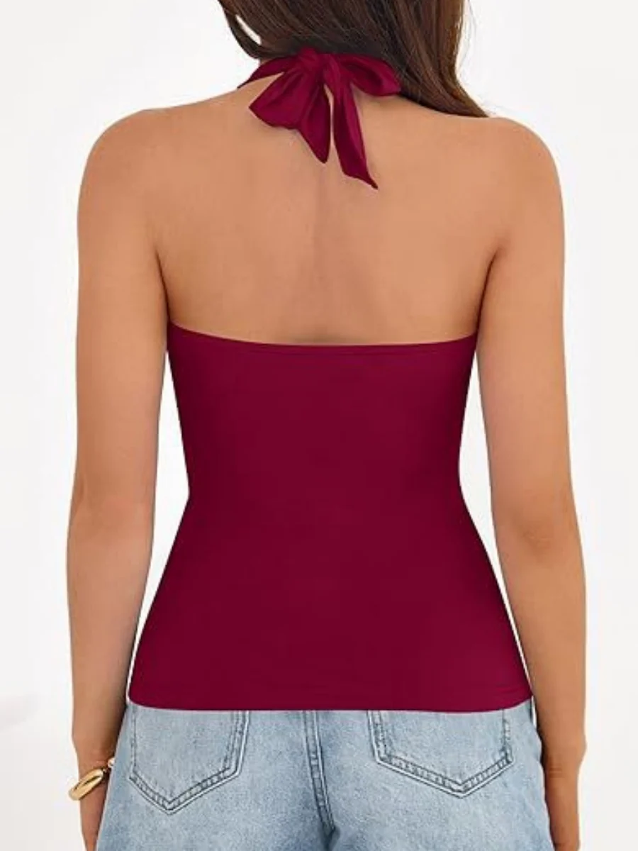 V-neck Halter Sleeveless Cross Metal Decoration Backless Jacket Camisoles Tank Tops - Image 6
