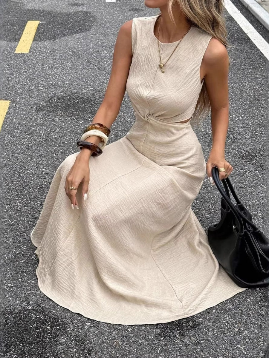 Crew Neck Sleeveless Kink Slim-fit Maxi Dresses - Image 2