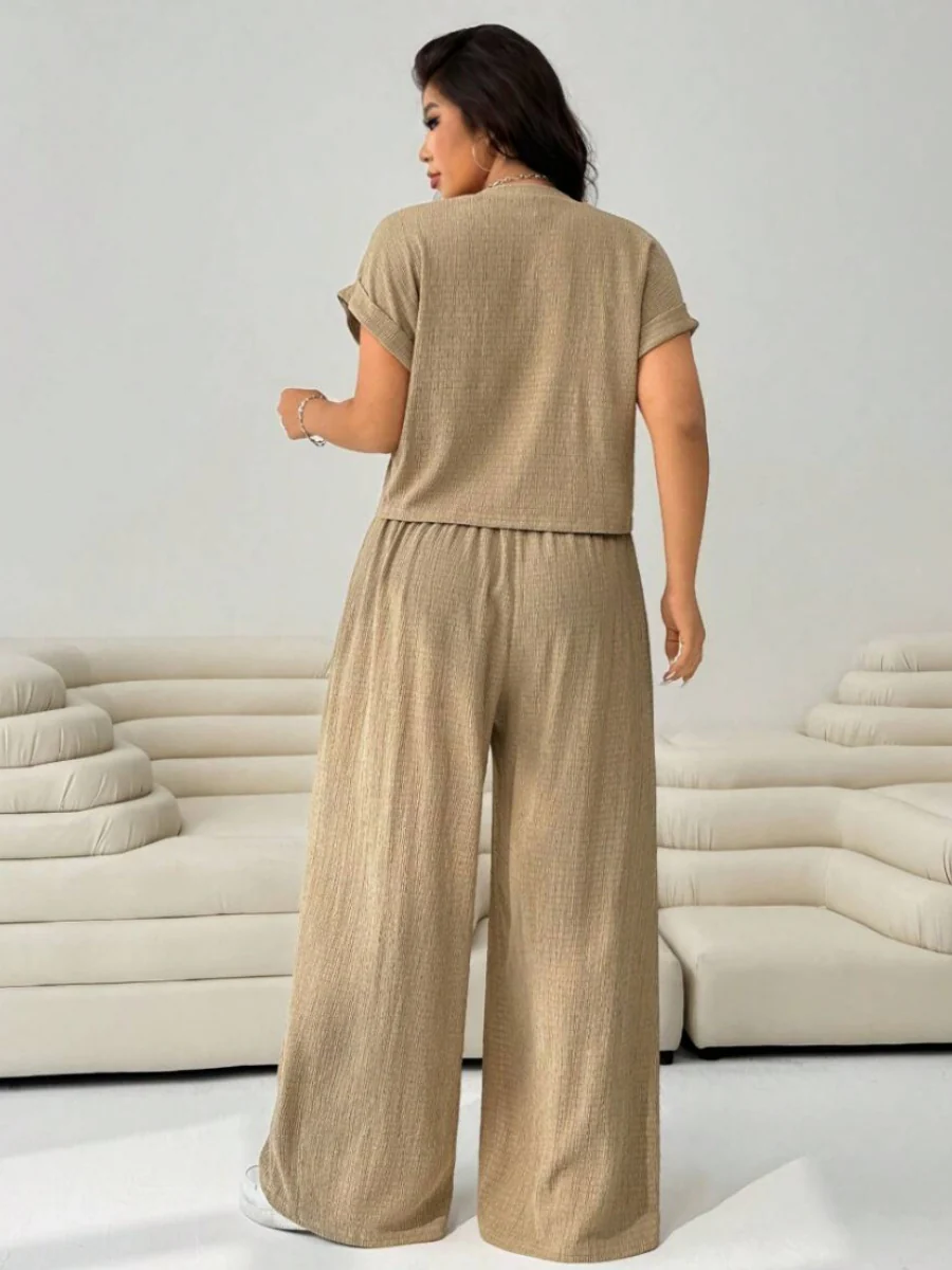 Loose-fit Simplicity Cropped T-shirt Wide-leg Trousers Set 2-piece Sets - Image 2