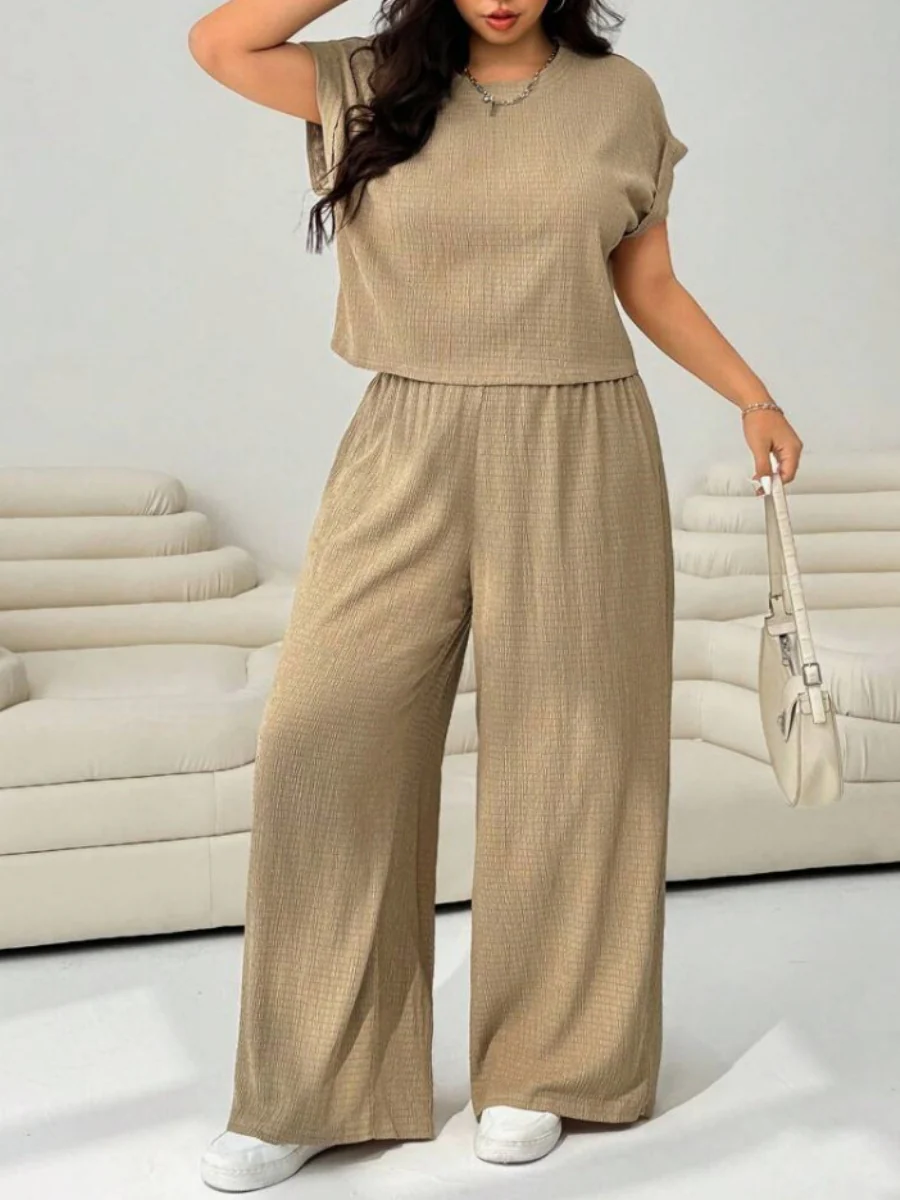 Loose-fit Simplicity Cropped T-shirt Wide-leg Trousers Set 2-piece Sets - Image 3