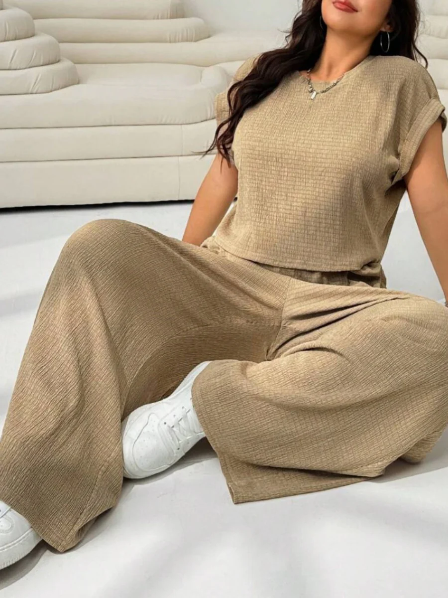 Loose-fit Simplicity Cropped T-shirt Wide-leg Trousers Set 2-piece Sets - Image 4