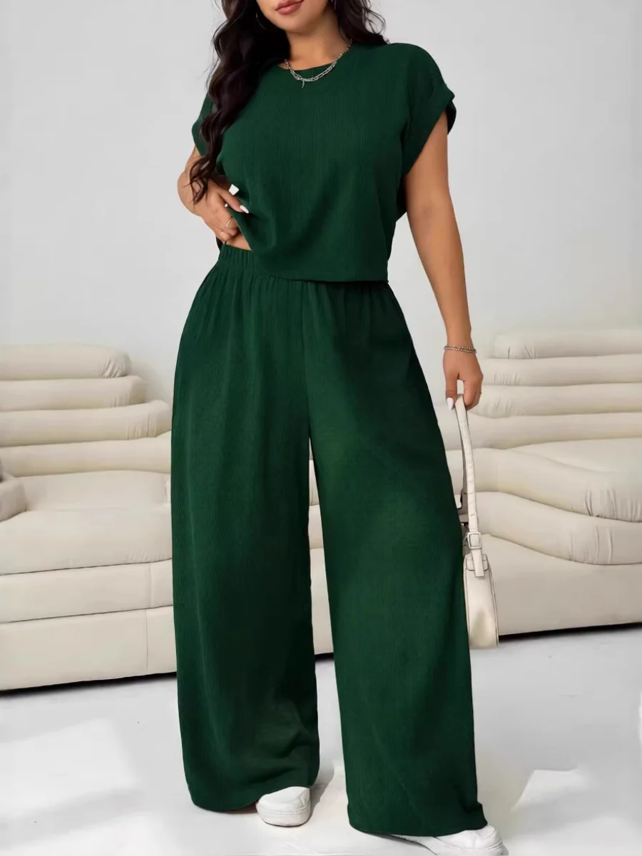 Loose-fit Simplicity Cropped T-shirt Wide-leg Trousers Set 2-piece Sets - Image 5