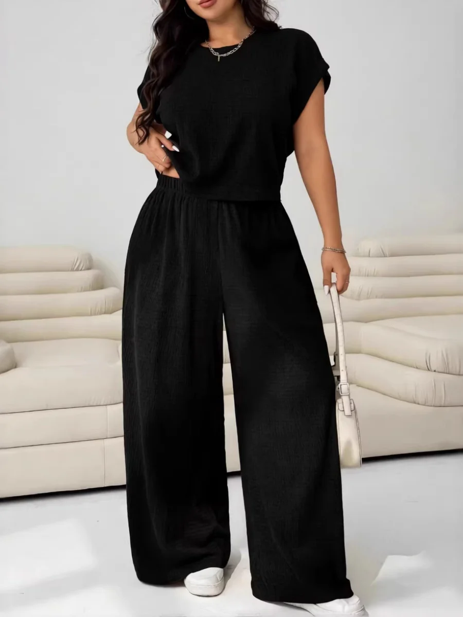 Loose-fit Simplicity Cropped T-shirt Wide-leg Trousers Set 2-piece Sets - Image 6