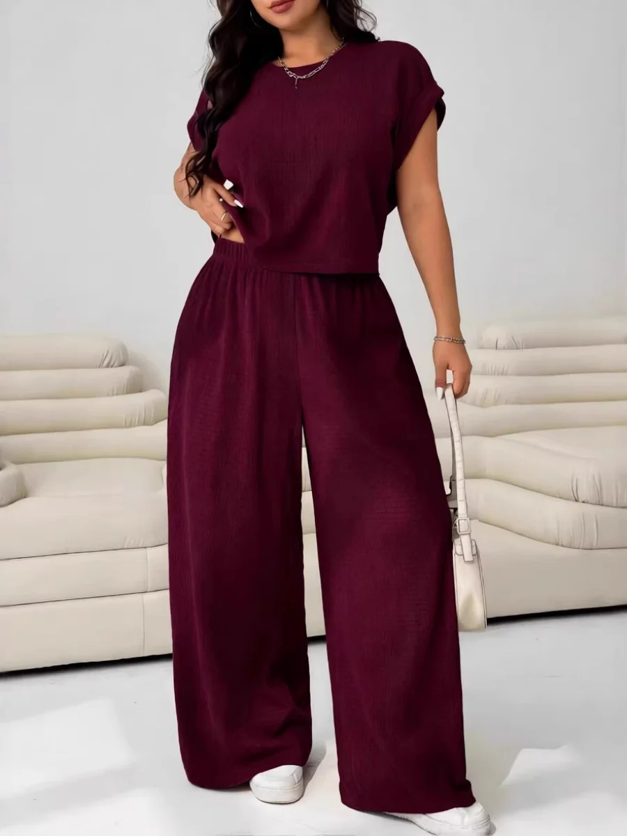 Loose-fit Simplicity Cropped T-shirt Wide-leg Trousers Set 2-piece Sets - Image 7