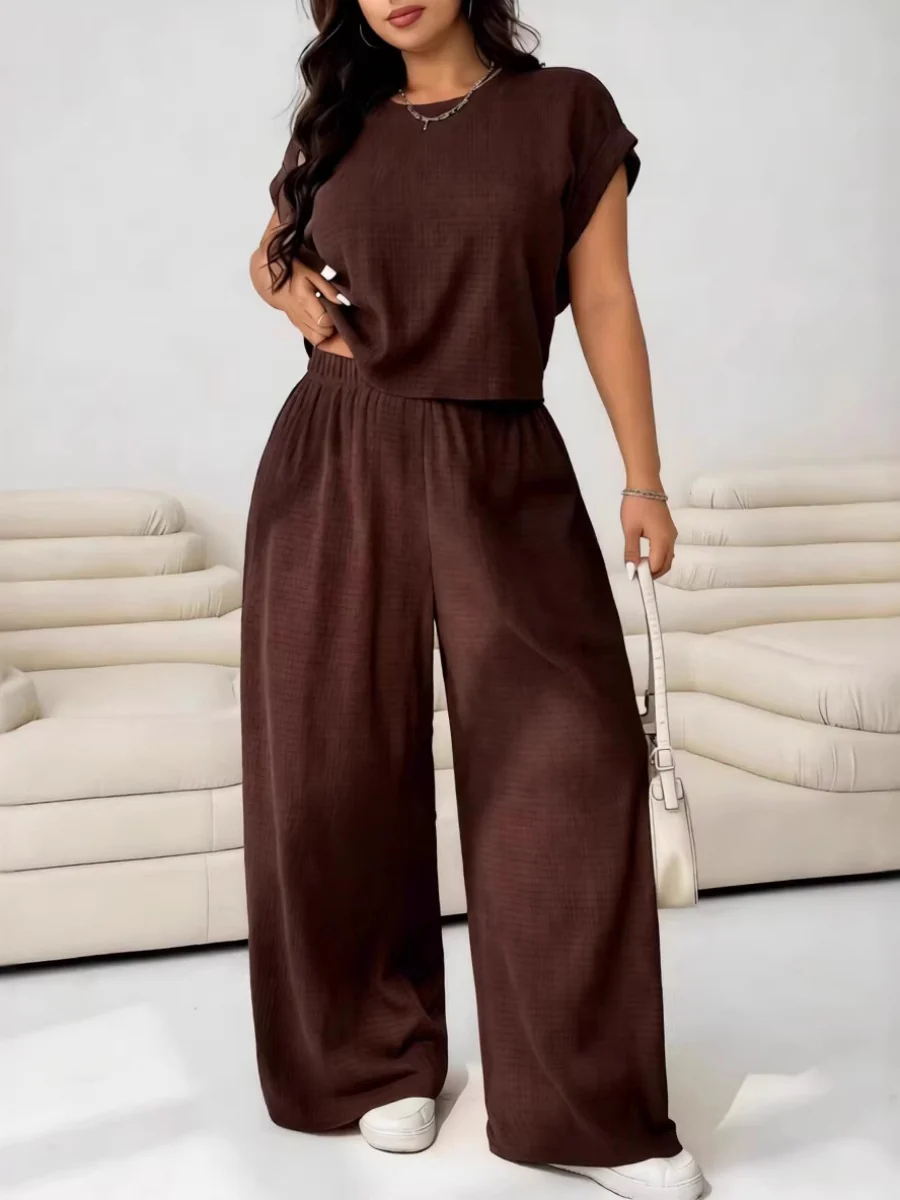 Loose-fit Simplicity Cropped T-shirt Wide-leg Trousers Set 2-piece Sets - Image 8