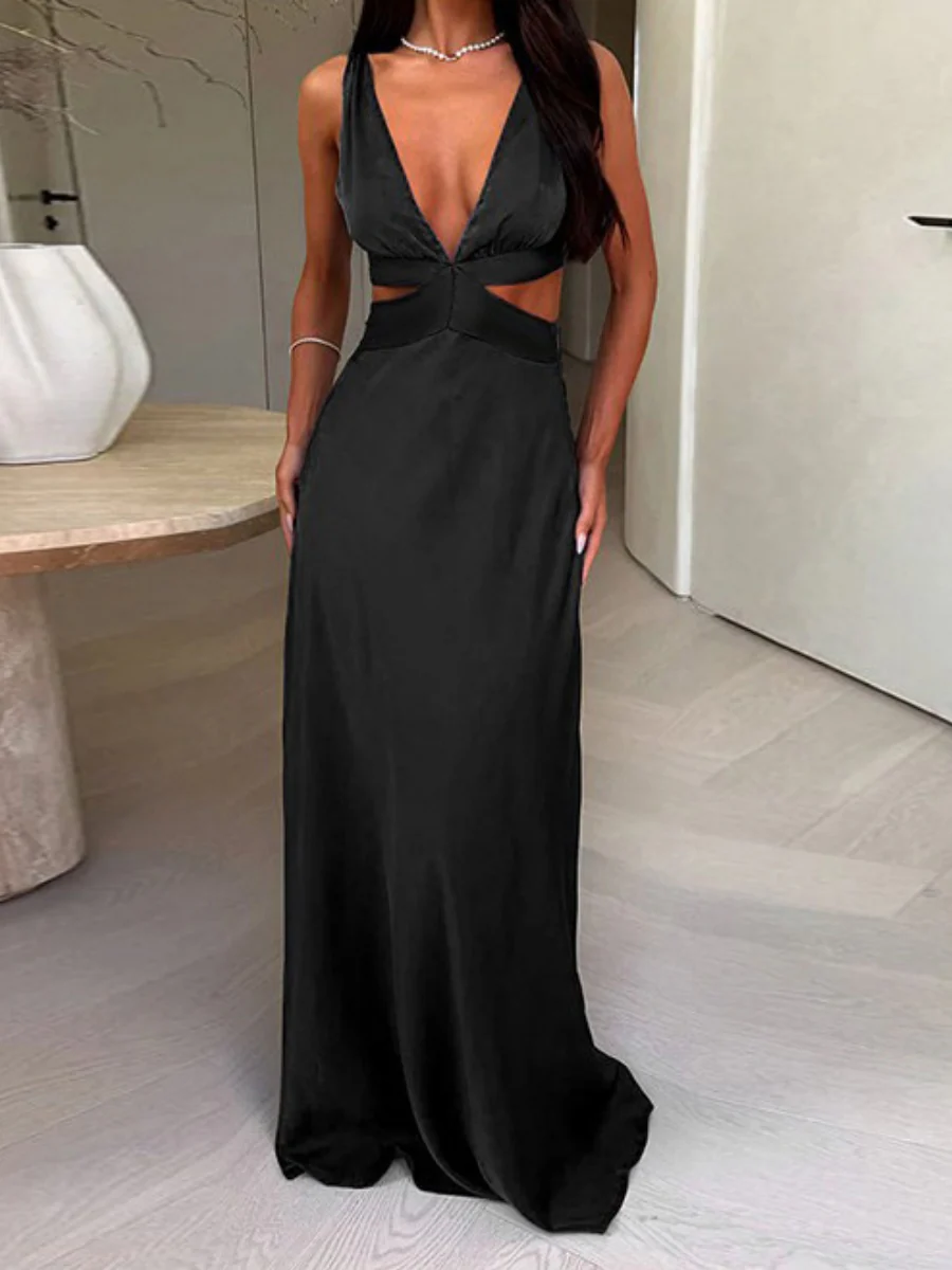 Halter Hollow V-neck Formal Dress Maxi Dresses - Image 7