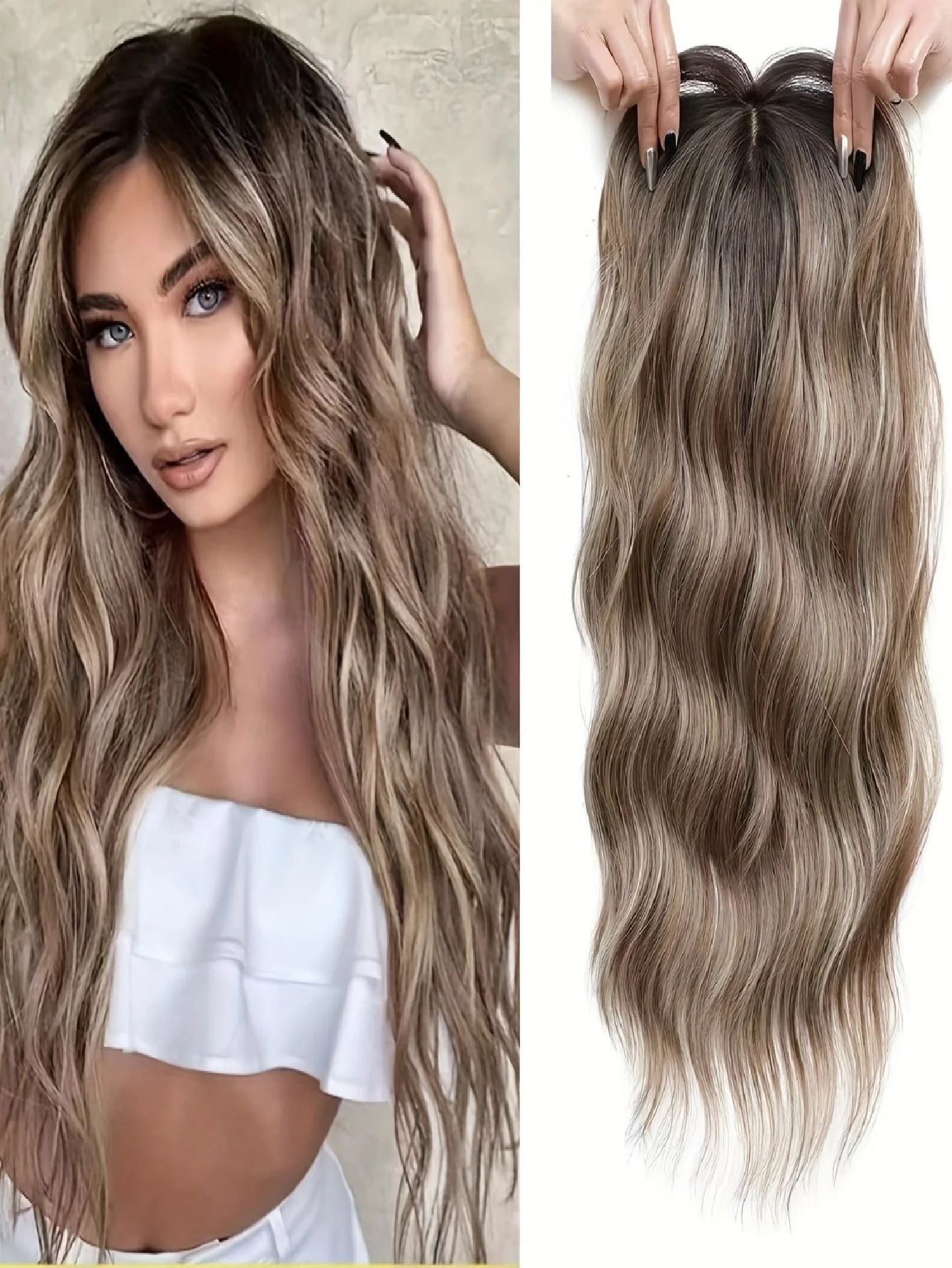 Invisible, Seamless, Long, Curly Wig With White Hair Covering - Image 2