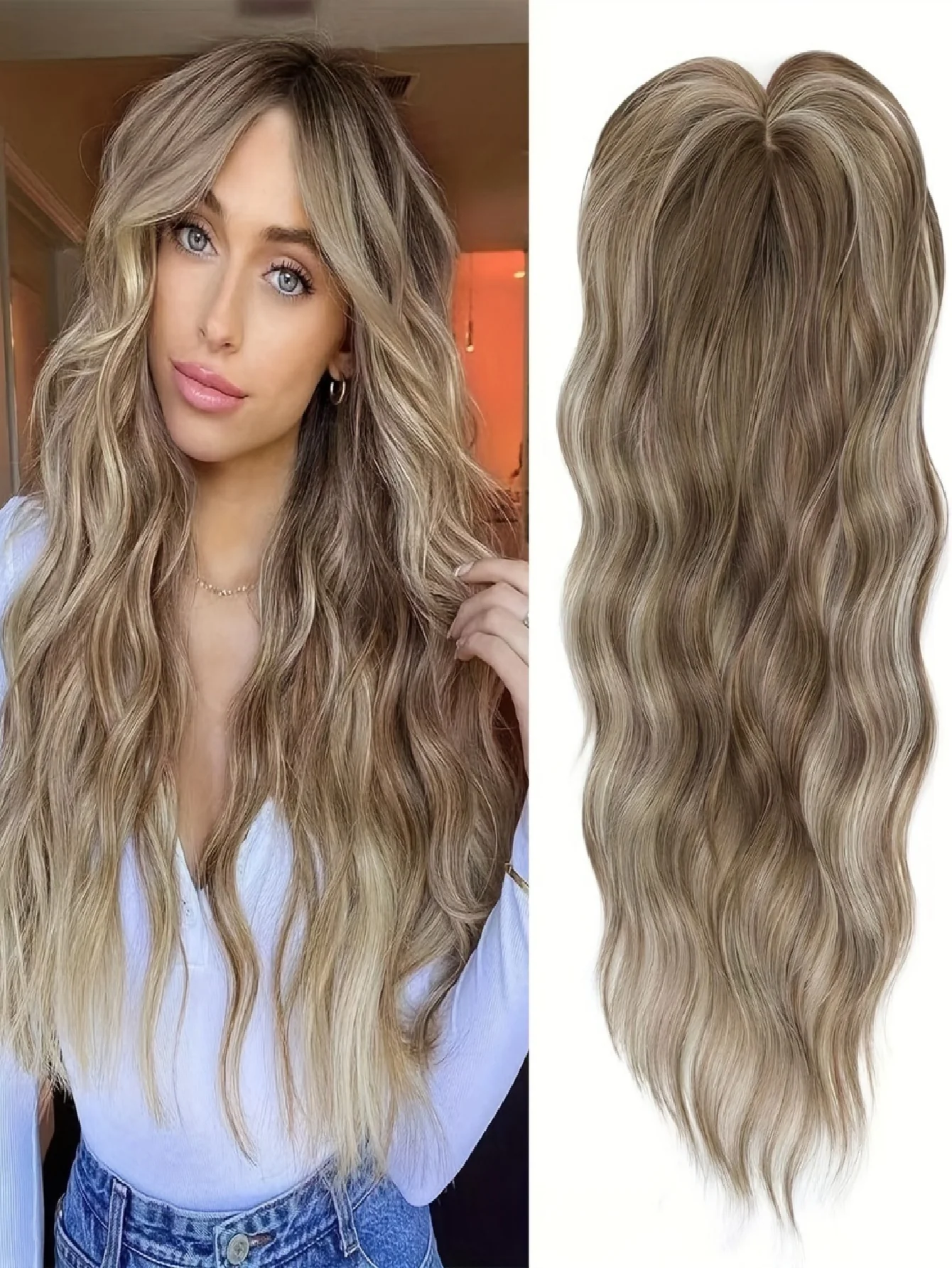 Invisible, Seamless, Long, Curly Wig With White Hair Covering - Image 3