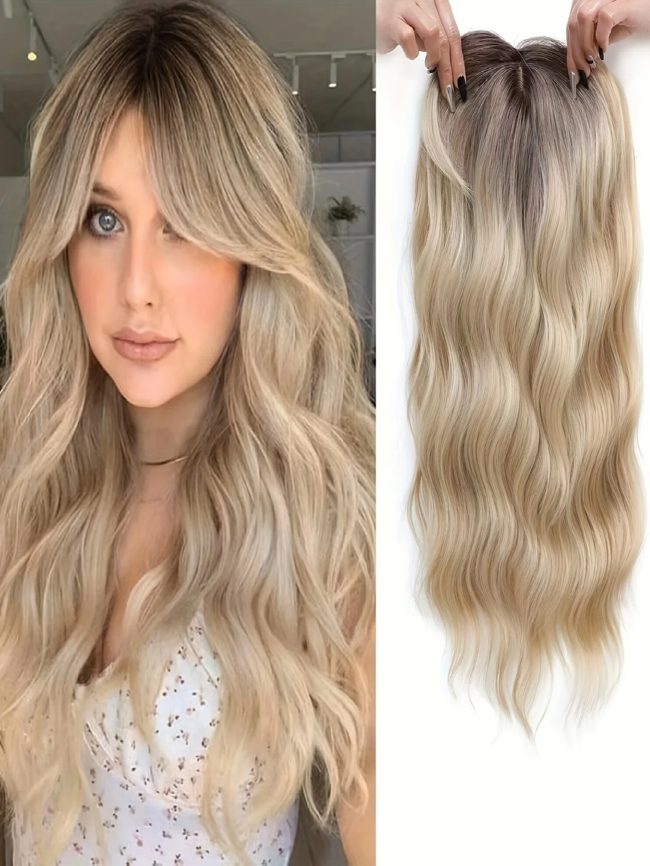 Invisible, Seamless, Long, Curly Wig With White Hair Covering - Image 4