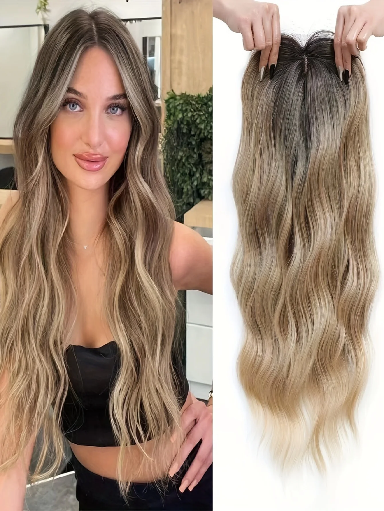 Invisible, Seamless, Long, Curly Wig With White Hair Covering - Image 5