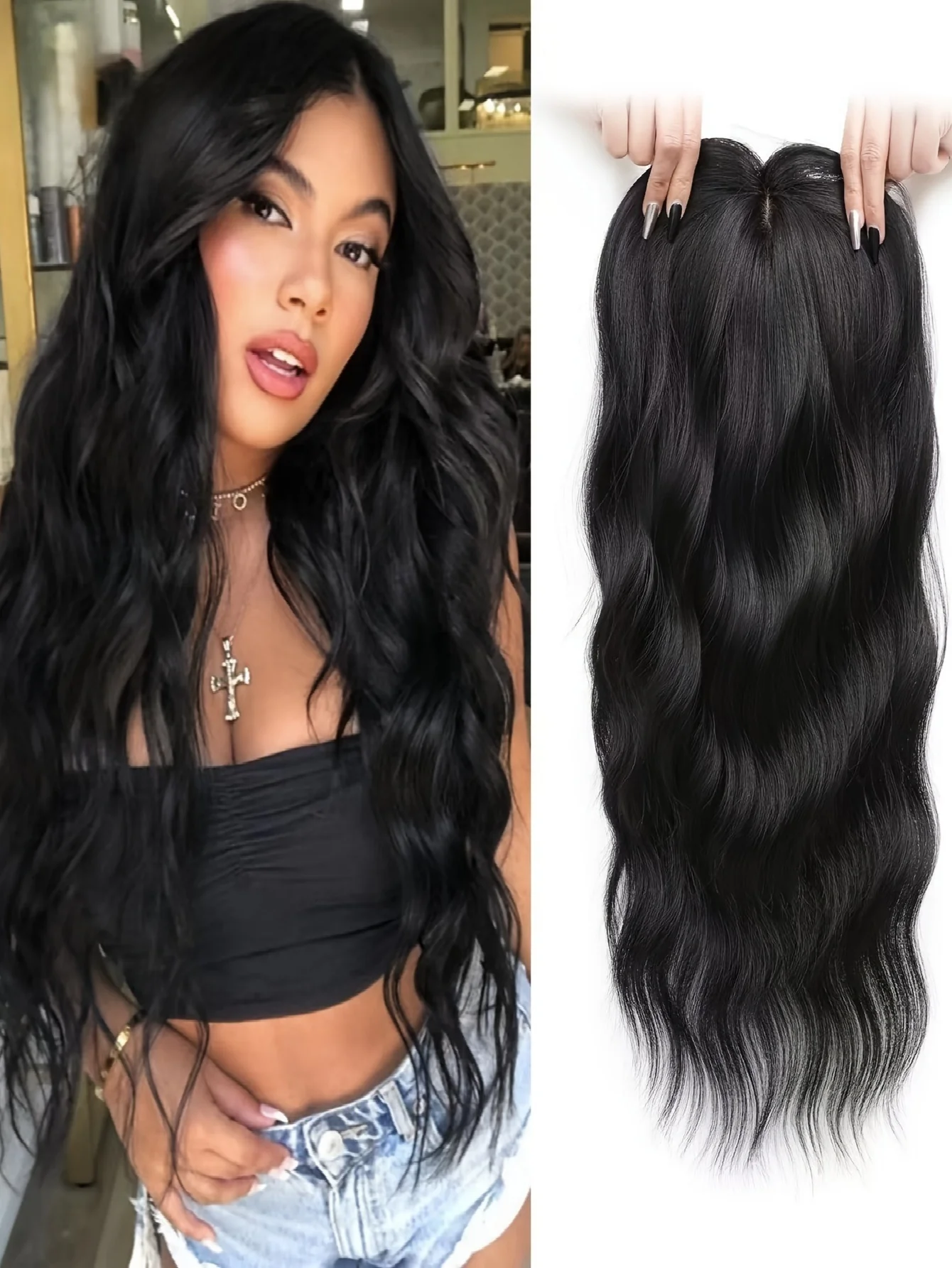 Invisible, Seamless, Long, Curly Wig With White Hair Covering - Image 6