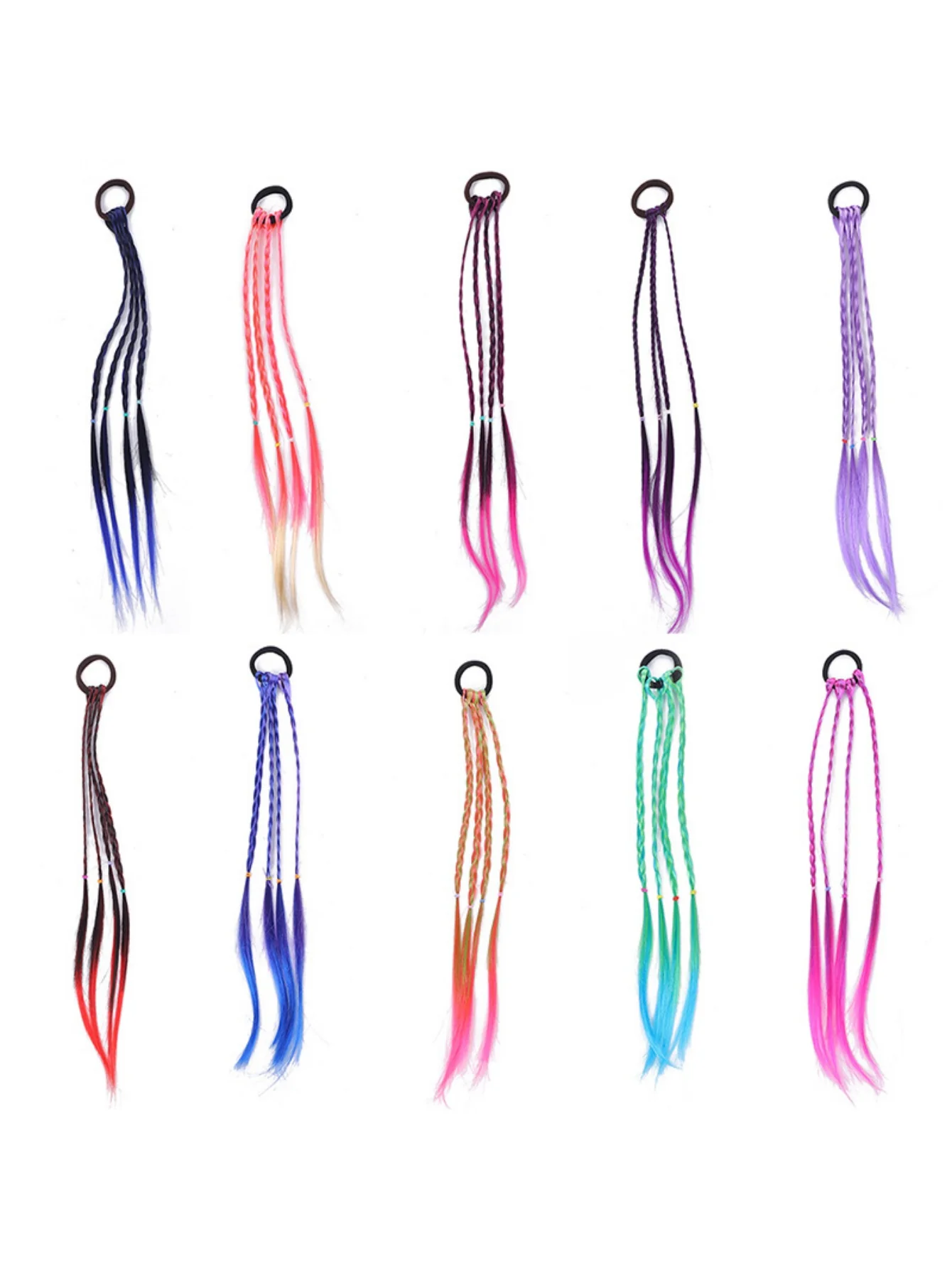 10-piece Set Of Colorful Braided Ponytail Wigs - Image 2