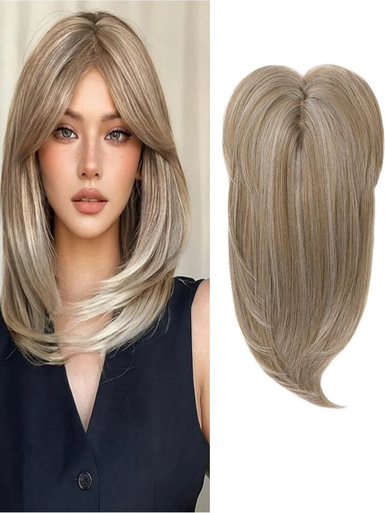 Invisible, Seamless, Long, Curly Wig With White Hair Covering - Image 2