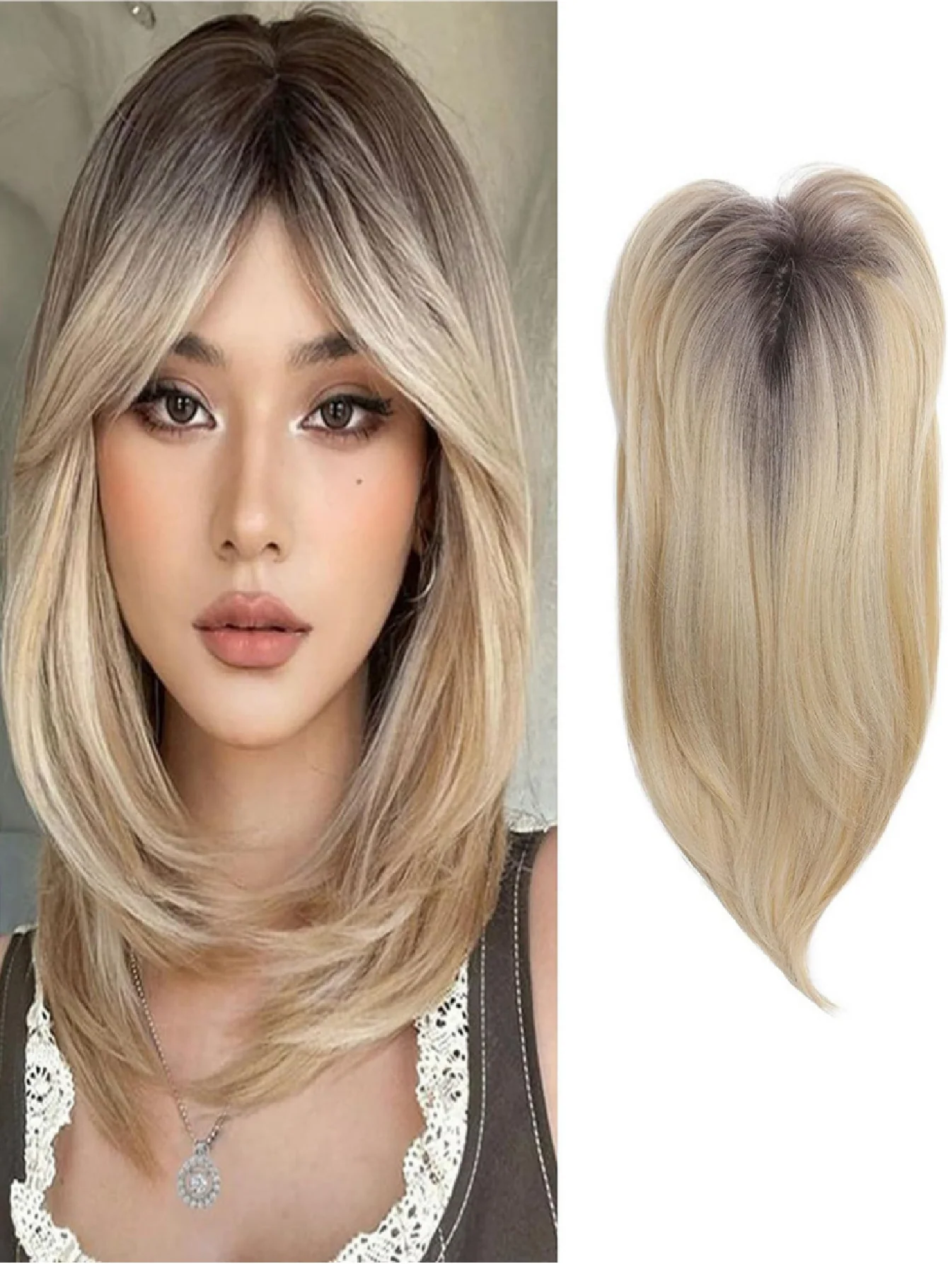 Invisible, Seamless, Long, Curly Wig With White Hair Covering - Image 3