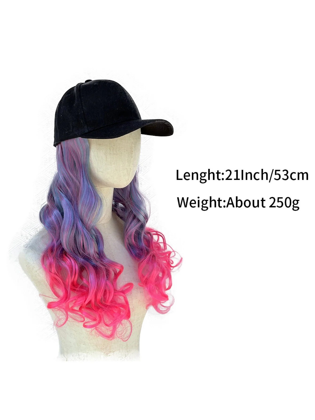 One-piece Baseball Cap Long Wavy Curls Synthetic Colored Wig - Image 2